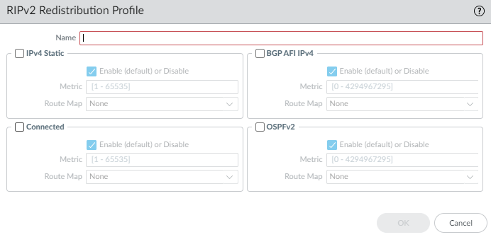 RIPv2 Redistribution Profile configuration window.